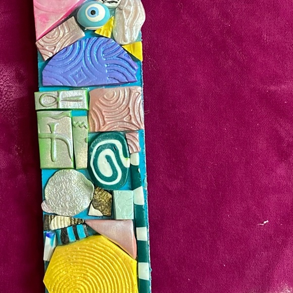 Handmade Polymer Clay Mosaic Art “Protection”   Plaque Original On Wood - Picture 5 of 10